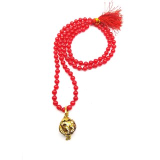 Raviour Lifestyle Lord shiv punchmukhi rudraksha Om pendant With Red Hakik Agate 108 beads Mala