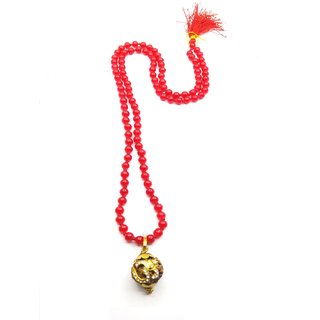 Raviour Lifestyle Lord shiv punchmukhi rudraksha Om pendant With Red Hakik Agate 108 beads Mala