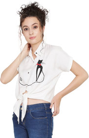 Vaararo Women White Cat Shirt