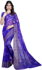 Marabout Blue Colour Chiffon Printed  Bandhani Saree With Blouse Piece