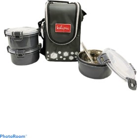 Kshipra Insulated Stainless Steel Tasty Meal 3 Lunch Box Grey Color