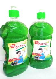 Captain Dishwash Liquid Green 500Ml  (Pack Of 2)