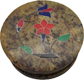 METALCRAFTS Marble Dibbi with lid, inlay paint, round shape, 3 inch, 8 cm
