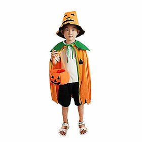 Kaku Fancy Dresses Pumpkin Robe Cape for Halloween Costume - Orange