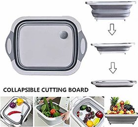 3 in 1 Multifunctional Kitchen Foldable Cutting, Chopping Board with Plug wight and gray