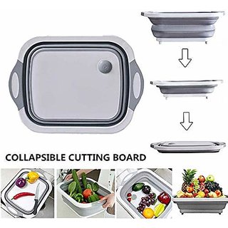 3 in 1 Multifunctional Kitchen Foldable Cutting, Chopping Board with Plug wight and gray