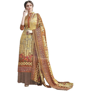 Varun Cloth House Womens Woollen Printed Suit With Shawl Salwar Suit Material (vch9268, Brown, Free Size)