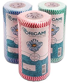 Origami NonWoven Reusable and Washable Kitchen Wipes - 3 Rolls - 80 Wipes per roll - Total 240 Wipes