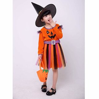                       Kaku Fancy Dresses Halloween Pumpkin Costume for Girls - Orange                                              