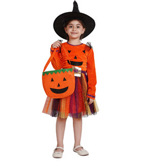                       Kaku Fancy Dresses Halloween Pumpkin Costume for Girls - Orange                                              
