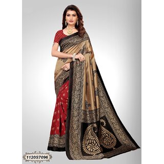 SVB Saree Maroon Printed Art Silk With Blouse Saree
