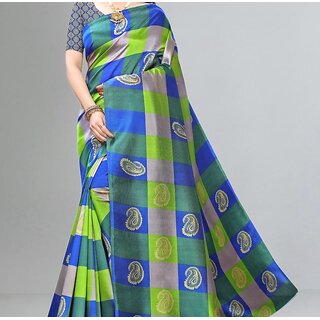                       SVB Saree Blue Printed Art Silk With Blouse Saree                                              