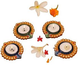 Decorative Clay Diyas Colourful Hand Painted Puja Pooja Diya for Diwali Festival Decoration  Home Decoration