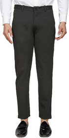 Men Slim Fit Solid Flat Front Stretch Regular Trousers