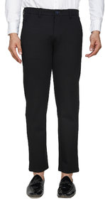 Men Slim Fit Solid Flat Front Stretch Regular Trousers
