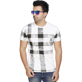 ZETE071 White Black Check Allover Printed T Shirt For Men