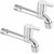 SPAZIO Stainless Steel Brass Disc Flora Long Body Bib Cock Tap with Wall Flange (Standard Silver) - Pack of 2