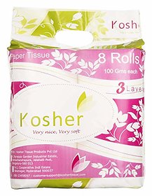 Kosher Superfine 3 layered Toilet paper/tissue roll, pack of 8-200 pulls each- total 1600 pulls
