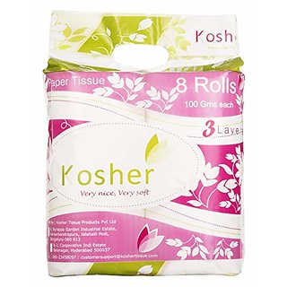 Kosher Superfine 3 layered Toilet paper/tissue roll, pack of 8-200 pulls each- total 1600 pulls