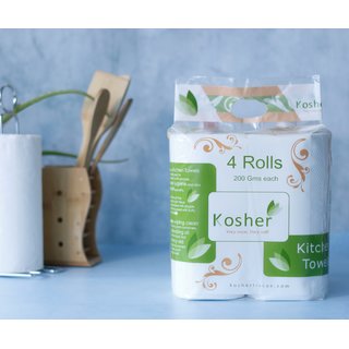 Kosher 2 ply Kitchen Tissue/Towel Paper Roll 4 in 1 pack - 90 pulls each - total 720 pulls, Combo of 2 (8 rolls)