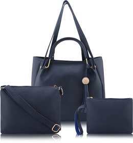 Threadstone Women's Latest PU Leather Handbag Combo Plain Blue-3