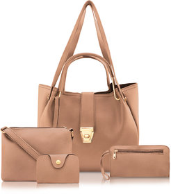 Threadstone Women Leatherite Solid Beige Handbag Combo
