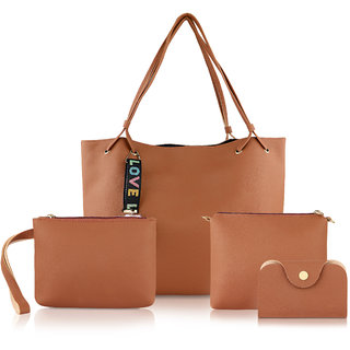 Threadstone Women Solid PU Leather Handbag Combo Ckadi TAN-4