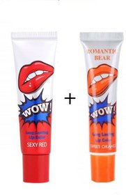 2 Colors ROMANTIC BEAR 2PCS Waterproof Lipstick -SEXY RED  SWEET ORANGE