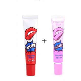 2 colors ROMANTIC BEAR 2PCS Waterproof Lipstick -SEXY REDLOVELY PEACH ,