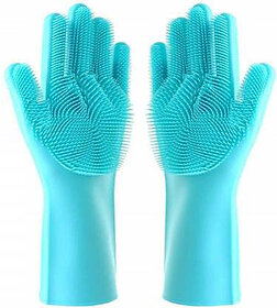 Silicone Dish Washing Gloves, Silicon Cleaning Gloves, Silicon Hand Gloves for Kitchen Dishwashing and Pet Grooming, Great for Washing Dish, Kitchen, Car, Bathroom (1 Pair)