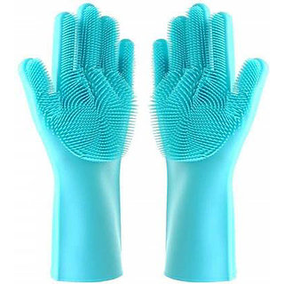 Silicone Dish Washing Gloves, Silicon Cleaning Gloves, Silicon Hand Gloves for Kitchen Dishwashing and Pet Grooming, Great for Washing Dish, Kitchen, Car, Bathroom (1 Pair)