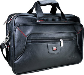 Da Tasche Black Expandable Leather Office Bag/Laptop Bag