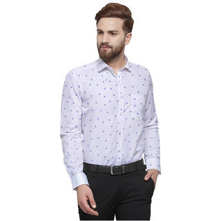                       A2 Designer 100% Cotton White Party Wear Printed Full Sleeves Regular Fit Shirt For Men                                              