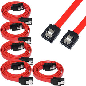 Pack of 5 SATA Cable Straight SATA III Data Cables for SATA HDD, SSD, CD Driver, CD Writer with Locking Latch (Red)