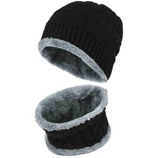 Men's Woolen Cap with Neck Muffler/Neckwarmer Set of 2 Free Size