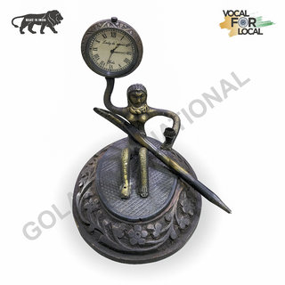                       Gola International Antique Clock Writing Pen Showpiece with Clock for Study Table/Office Table Organizer                                              