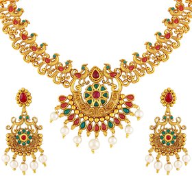 Asmitta designer Peacock Gold- toned Necklace Set for Women and Girls