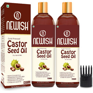 Newish  Castor Oil for Hair Growth  100 Pure  Organic  For Dry Skin, Nail Care, Eyelashes (200ml pack of 2)