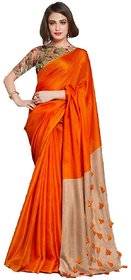 Umasaree Orange  Grey Pure Cotton and silk Pompom Handloom Saree With Blouse Piece