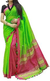 Umasaree Women's Green  Pink Kusumdola Handloom Khadi Saree With Blouse Piece