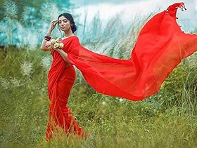 Umasaree Pure Red Cotton Silk Hnadloom Saree With Blouse Piece