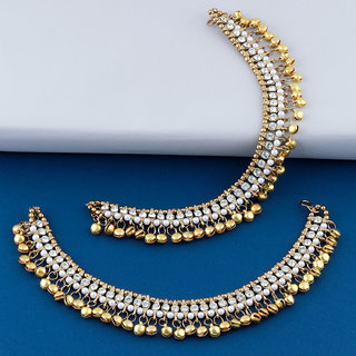 Golden Ethnic Ghungroo Kundan Alloy Anklet For Girl And Women