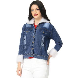 Buy BuyNewTrend Dark Blue Fur Hoodie 