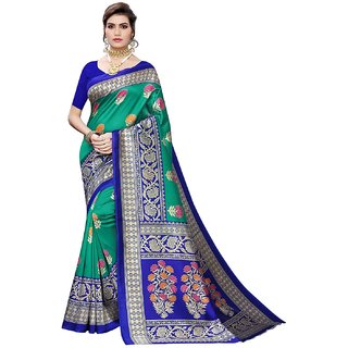                       Sharda Creation Green   Blue  Cotton Silk Saree                                              