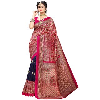                       Sharda Creation Dark Blue  Pink woven Art Silk Saree                                              
