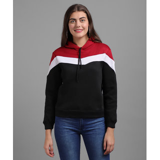                       Raabta Fashion RWS-WNTR008 Maroon White And Black ZigZag Strip Hooded Sweat Shirt                                              