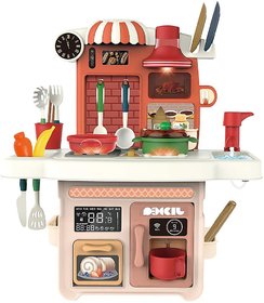Play Kitchen Set with Music and Lights, Play Sink with Running Water, Play Cooking Stove, Cookware Playset, Play Oven,