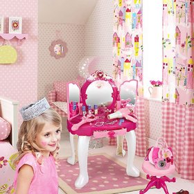 Princess Girls Vanity Table with Fairy Infrared Control and MP3 Music Playing, Princess Dressing Makeup Table