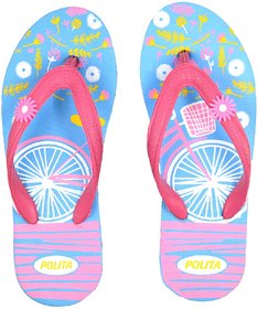 Polita Women's/Girls Sky Blue Pink Floral Cycle Print Comfortable Daily Slipper Flip Flops