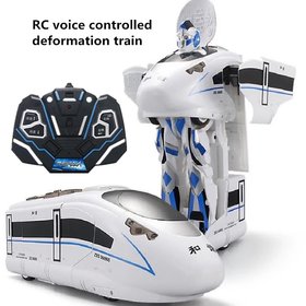 voice remote control one key deformation RC robot and train with voice LED light kids RC toy rc high speed train